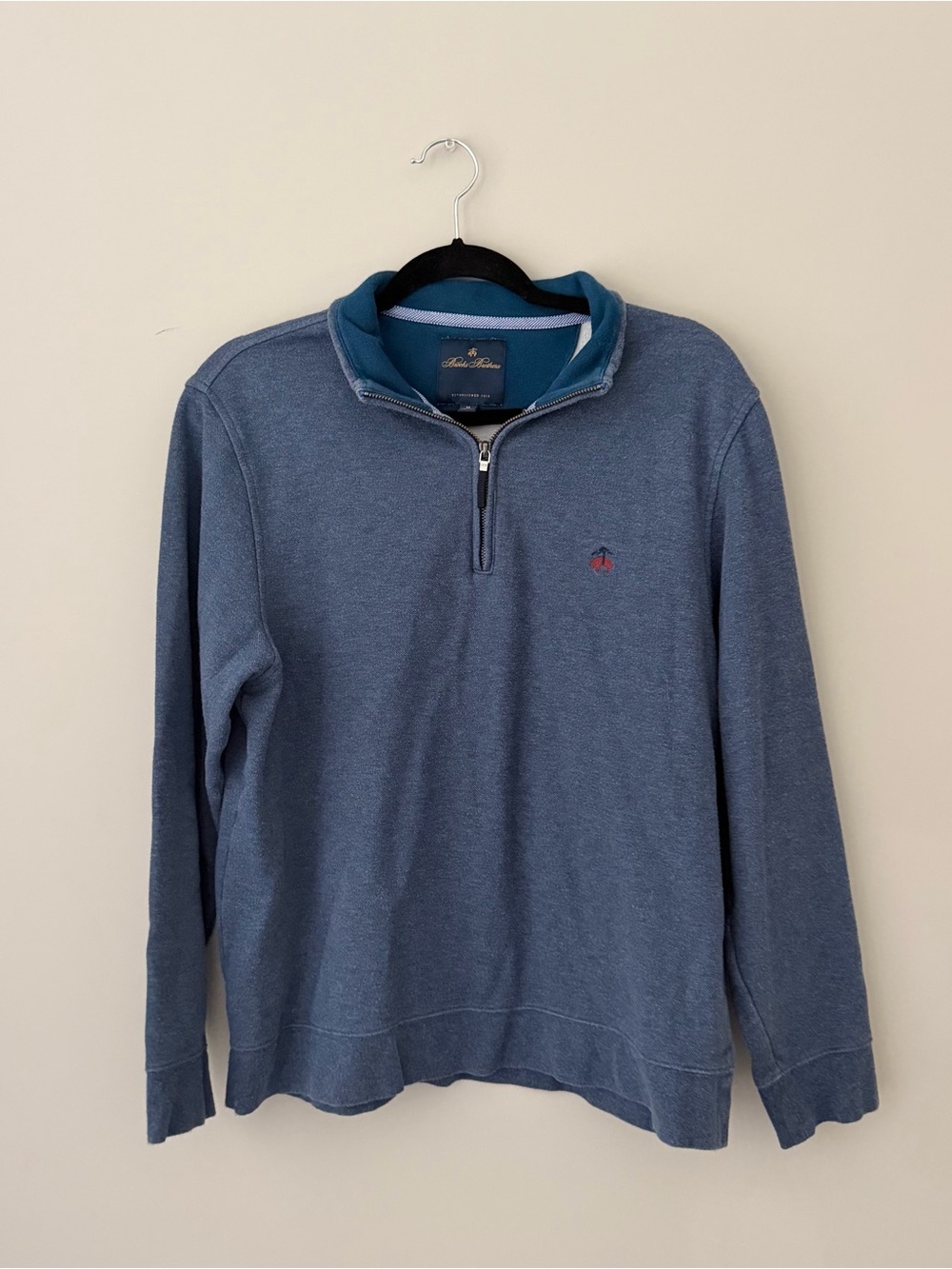 Brooks Brothers Blue Quarter-Zip Sweater with Teal Trim